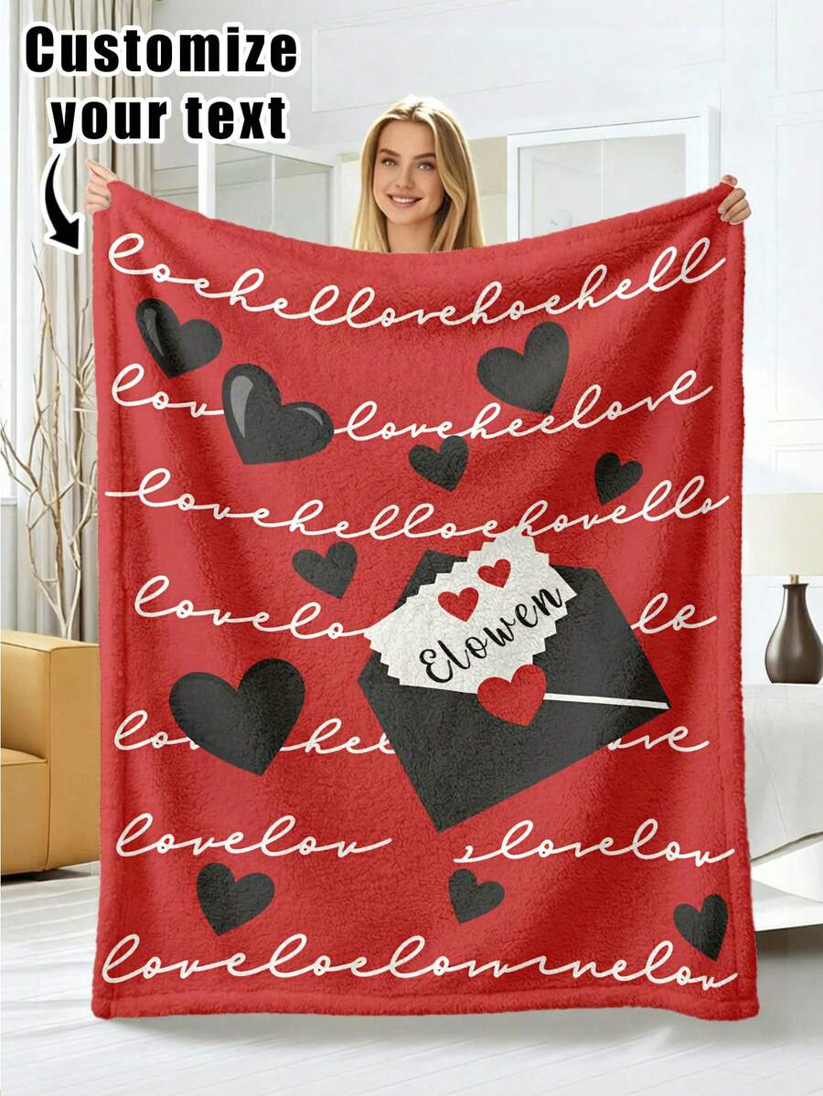 1pc Customized Flannel Blanket With Photo And Text, Office Nap Blanket, Comfortable Blanket, Mother's Day, Father's Day Gift For Parents, Bedding Blanket, Bed Customized Blanket, Customized Text Blanket, Home Personalized Customized Blanket - Multicolor - View 1