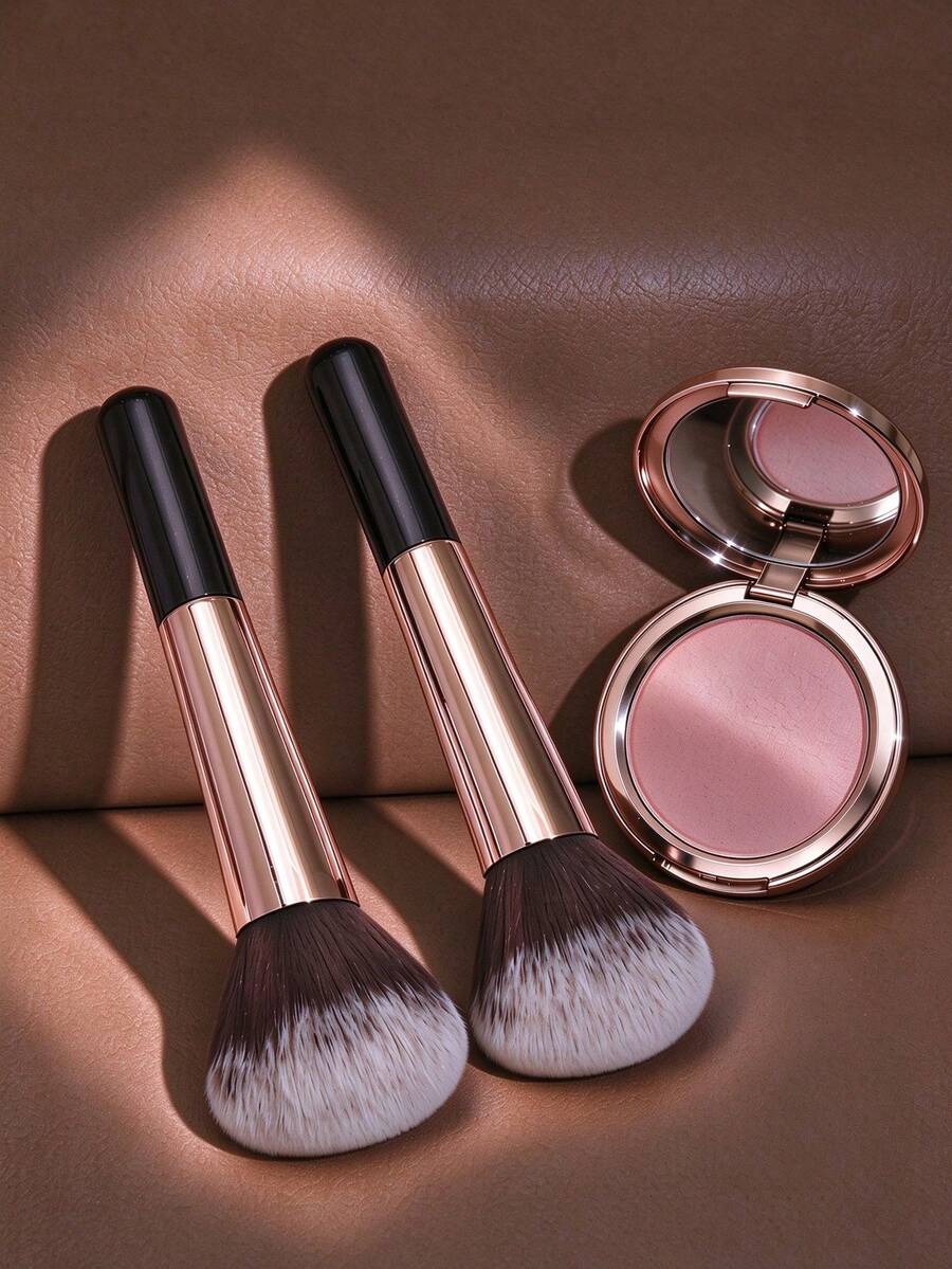 1pc Rose Gold Blush Brushes, Soft Dense Synthetic Bristles Face Powder Blush Makeup Brushes, Fluffy Cosmetic Brush For Blush Bronzer Highlight, Professional Beauty Makeup Tools For Daily Makeup - Black Gold - View 1