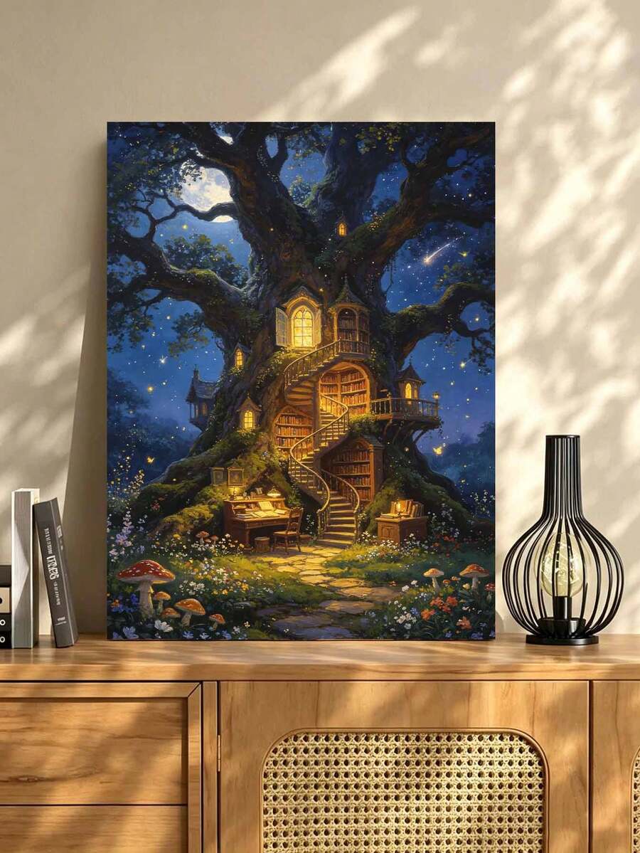Kit Lukisan Berdasarkan Angka (Akrilik) DIY Rumah Pohon Ajaib (Tanpa Bingkai atau Dengan Bingkai 8x12 / 16x20 Inci) Seni & Kerajinan untuk Pemula Dewasa Dekorasi Dinding Rumah Hadiah Liburan - Set - View 1