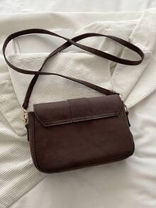 Women's Flap Small Handbag, Fashionable Metal Buckle Decor Square Bag, Shoulder Crossbody Bag - Coffee - View 5