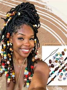 60pcs Assorted Colors Random Bohemian Dreadlock Beads Hair Rings - Multicolor - View 4