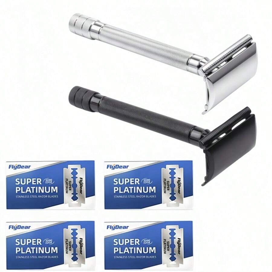 Double-Edged Traditional Men's Manual Beard Shaver, Aluminum Alloy Handle Old-Style Razor, Ideal For Men's Grooming & Daily Shaving