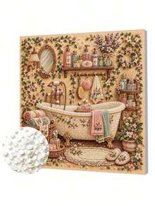 DIY Pearl Painting Kit With Frame, Vintage Bathroom Scene Gem Art Picture, Handmade Home Wall Decor - A - View 6
