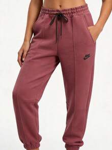 Quần thể thao Nike màu nâu đỏ, chất liệu dệt kim nhanh khô, cạp vừa, có dây buộc, bo gấu, thoáng khí, dành cho nữ - Nâu đỏ - Xem 2