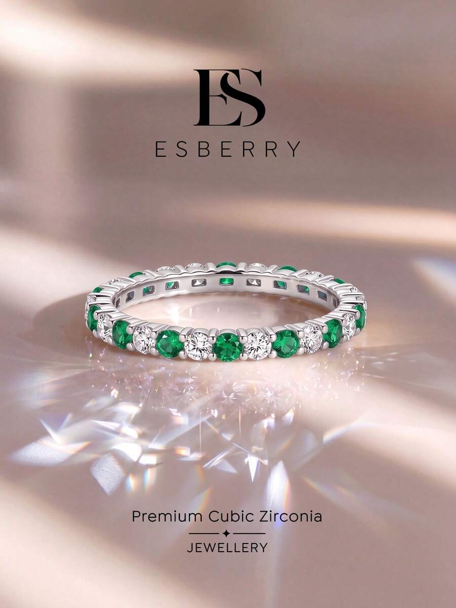ESBERRY 1pc Bright Green Zirconia Engagement/Wedding Ring, Women's Promise/Eternity Ring, Exquisite Jewelry, Party/Date Gift