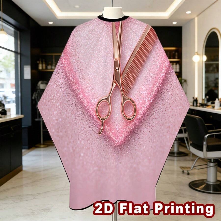 1pc 2D Flat Print Barber Tool Pattern Design Hairdresser Apron, Durable Polyester Material, Suitable For Haircutting, Hair Dyeing, Makeup And Styling, 2D Flat Style - Multicolor - View 1