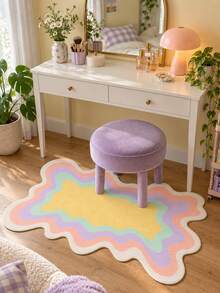 1pc Y2K Retro Wavy Rainbow Carpet, Macaron Color Sweet Style Concentric Vortex Plush Rug, Cute Soft Bedroom Floor Mat, Suitable For Bedroom, Living Room, Dorm, Nursery, Aesthetic Room Decor, Housewarming Gift, Birthday Gift For Her, Girls And Teens - Multicolor - View 3
