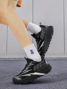 Men's Sports Shoes, All-Season Wear, Breathable Elastic Fabric Upper, Carbon Plate Support Non-Slip Sole, Unisex Design Suitable For Fitness Training, Daily Running - Black - View 9
