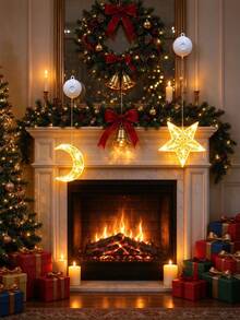 Christmas Star Moon Window Decor Light, Creative Hollow Star Moon LED Suction Cup Lamp, Battery Operated No Drill Installation, Warm Light For Holiday Party, Fireplace & Window Home Scene Decoration - Warm Light - View 4