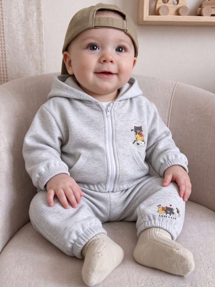 Baby Girls Infant Toddler Casual Fashion Cute Jacket & Pants 2pcs Set Spring Autumn Winter - Light Grey - View 1