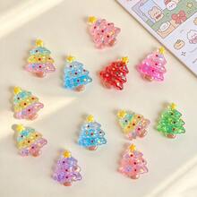 20/50/100pcs Gradient Christmas Tree Ornaments With Star Topper, Glitter Sequin Filled Transparent Resin Flat Christmas Tree Decorations, Cute Shiny Colorful Mini Holiday DIY Accessories Mixed Colors - Random Mix - Mini Christmas Tree Assortment - View 4
