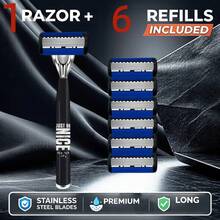 [Premium Razor] مجموعة شفرات حلاقة يدوية فاخرة عتيقة فائقة الحدة | شفرات 6 طبقات، رؤوس قابلة للتبديل، مقبض مريح، تصميم قابل لإعادة الاستخدام والتعبئة لحلاقة ناعمة ودقيقة - هدية مثالية لعيد الأب وعيد الميلاد - ماكينة حلاقة آمنة - مشاهدة 10
