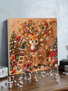 مجموعة رسم اللؤلؤ DIY مع إطار، صورة فن الجواهر قزم عيد الميلاد & الرنة، ديكور جدار منزلي عيد الميلاد مصنوع يدويًا هدية - A - مشاهدة 4