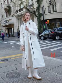Waterproof Long Hooded Raincoat With Transparent Face Shield, Front Zipper And Snap Buttons, Adjustable Drawstring Waist, Pocket Design, Full Body Windproof, Suitable For Electric Scooter, Cycling Commute, Unisex Adult, Yellow Waterproof Raincoat - Multicolor - View 16