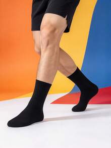 1/5/10/20 Pairs Men's Sports Running Socks, Solid Color Mid-Calf Socks, Minimalist All-Season Versatile Casual Socks - Multicolor - View 4