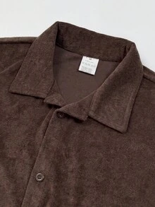 glestore Áo sơ mi nam tay dài cài cúc phong cách retro "Lao Qian" màu trơn, thời trang, dễ phối đồ, phù hợp cho mọi mùa - Cà phê nâu - Xem 6