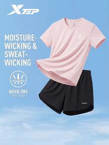 XTEP Short Sleeve Sports Set | 2 Pieces Short Sleeve Set, Autumn 2026 New Breathable Comfortable Sports Set For Women, Milkshake Pink - Milkshake Powder - View 1