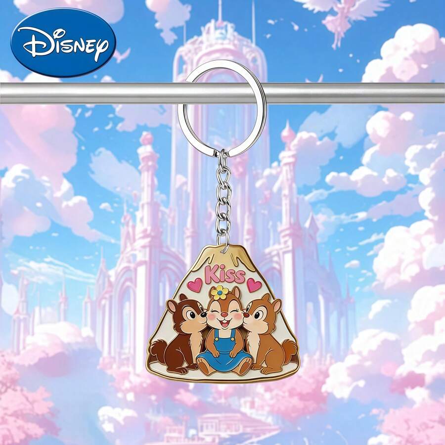 Disney Cute Squirrel Kissing Couple Cartoon Pattern Keychain, Suitable For Bags, Keys And Car Keys, Travel Accessories Gift, Cute Floral Keychain Design, Smooth Surface, Keychain, Decorative Keychain, Cartoon Keychain, Christmas Gift, Fan Gift, Holiday Gift, Home Decor, Halloween Gift - Multicolor - View 1
