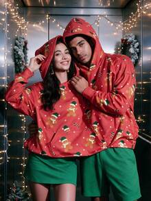 Christmas Besties & Couples Must-Have, Women's Double Hooded Oversized Sweatshirt For Holiday, One, Fleece Lined, Fall Winter - Multicolor - View 3