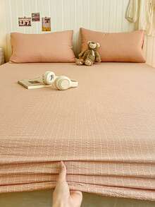 Pumpkin Orange 3 Pieces Bedding Set, Cute Floral Pattern, Soft And Comfortable, Includes 1 Fitted Sheet And 2 Pillowcases, No Filling, Suitable For Dorm, Bedroom, Home Use, Multiple Size Options - Orange - View 9