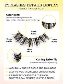 Sibeuna 5 Pairs Cat Eye Slender Crossed Fluffy Curling Eye Corner Lashes With Spikes,Clear Band,Manga Lashes,Spike Lashes,Enlarged Eye,Suitable For Beginners,Easily Achieve The Makeup Looks Of Beauty Bloggers. - Black - View 3