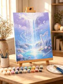 Bộ tranh tô số DIY Harp Waterfall Musical Notes (không khung hoặc có khung 8x12 / 16x20 inch) sơn acrylic, thủ công nghệ thuật cho người lớn mới bắt đầu, trang trí tường nhà, quà tặng lễ hội - Bộ - Xem 4