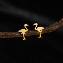 1 Pair Cute Flamingo Stud Earrings, Stainless Steel Minimalist Bird Animal Jewelry Gift - GED769 - View 5