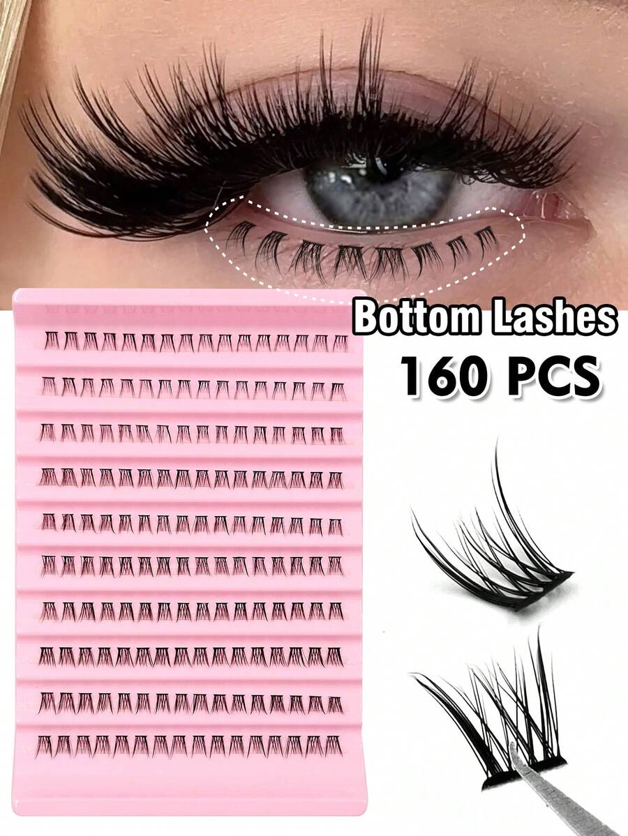 Asiteo 160 Pcs Bottom Lashes Faux Mink Lashes 6-8mm Mixed Length For Daily Makeup,For Beginners Easy To Use Salon-Quality Long-Lasting False Eyelash Extensions - C - View 1