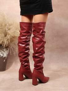 Women's Slip-On Over-The-Knee Boots, Personalized Holiday Gift For Women, Fashionable, Suitable For Various Occasions - Burgundy - View 8