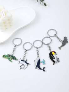 Ocean Animal Keychain Bag Charm, Multiple Cute Whale Penguin Turtle Shark Designs To Choose From, Fresh Ocean Style With Round Ring And Chain Design, Lightweight And Portable, Suitable For Handbags, Backpacks, Wallets, Keys, Zippers, Luggage And Other Daily Decorations, Versatile And Eye-Catching, Create Summer Coastal And Vacation Atmosphere, Suitable For Travel And Daily Use - Multicolor - View 10
