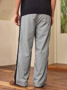 Whitmere Men's Wrinkled Texture Nylon Drawstring Waist Loose Fit Joggers, Side Colorblock And Stitching Details, Casual Street Style, Suitable For Daily Wear - Grey - View 2