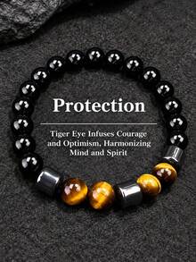 Men's Black Tourmaline Protection Bracelet, Shields Against Negative Energies, Confidence & Courage, Healing Vintage Style Jewelry For Daily Wear - Multicolor - View 1