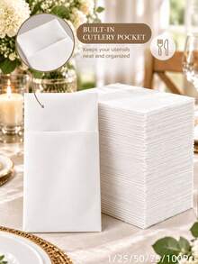 50/100pcs Disposable Linen-Texture White Napkins With Cutlery Pocket, Absorbent Table Napkins For Wedding Party, Wedding Banquet, Wedding Table Decor, Bridal Shower, Engagement Party, Restaurant Table Setting, Birthday Party, Holiday Gathering, Family Dinner, Kitchen Supplies, Daily Table Decor, Casual Dinner, Outdoor Picnic, Christmas Dinner, Thanksgiving Table Decor, Easter Party, Halloween Party, New Year Party, Valentine's Day Dinner. 1/25/50/75/100PCS - A - View 2