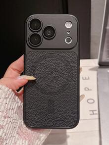 Luxury Litchi Pattern Faux Leather Magnetic Phone Case Compatible With IPhone 18 Pro Max 18 Pro 17 Pro Max 17 Pro 17 16 Pro Max 16 Pro 16 15 Pro Max 15 14 13 Pro Max Wireless Charging Business Shockproof Protective Back Cover - Black - View 1