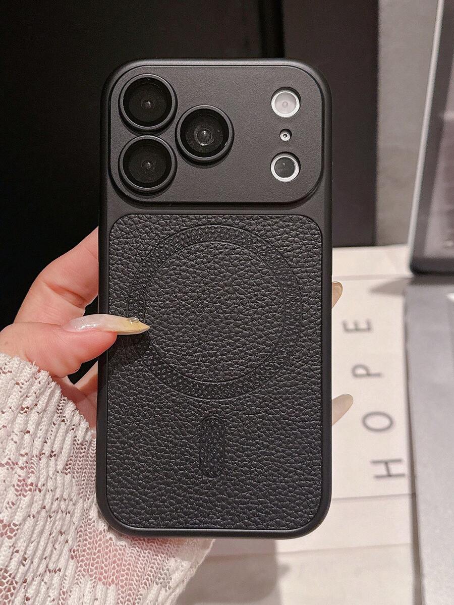 Luxury Litchi Pattern Faux Leather Magnetic Phone Case Compatible With IPhone 18 Pro Max 18 Pro 17 Pro Max 17 Pro 17 16 Pro Max 16 Pro 16 15 Pro Max 15 14 13 Pro Max Wireless Charging Business Shockproof Protective Back Cover - Black - View 1