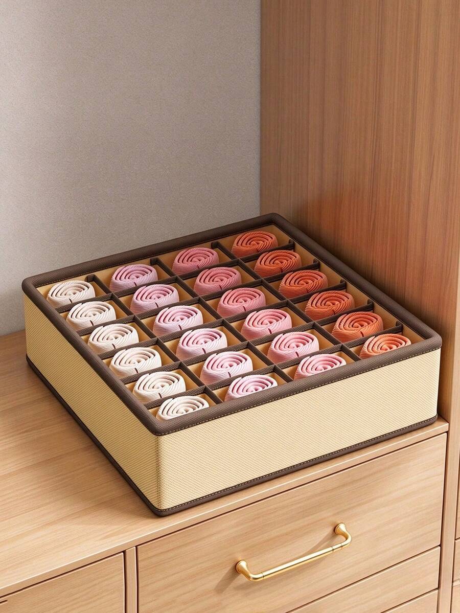 1pc Socks & Underwear Storage Box, 24-Grid Organizer, Meets Daily Storage Needs, Saves Closet Space, Neat & Organized, No Lid, Easy To Use, Foldable Storage Box, 3 Colors Available, Storage Organizer, Drawer Organizer, Home Essential - Multicolor - View 1