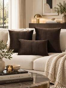 1pc Soft Plush Solid Color Pillow Case Cover, Without Filler, Simple & Plain Design - Chocolate Brown - View 4