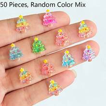 20/50/100pcs Gradient Christmas Tree Ornaments With Star Topper, Glitter Sequin Filled Transparent Resin Flat Christmas Tree Decorations, Cute Shiny Colorful Mini Holiday DIY Accessories Mixed Colors - Random Mix - Mini Christmas Tree Assortment - View 9