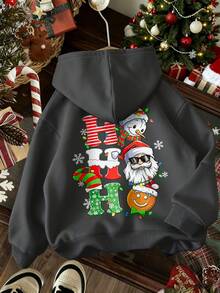 Tween Boy Fun Print Sweatshirt, Warm & Comfortable Thermal Lined Pullover Sweatshirt For Autumn/Winter - Dark Grey - View 4