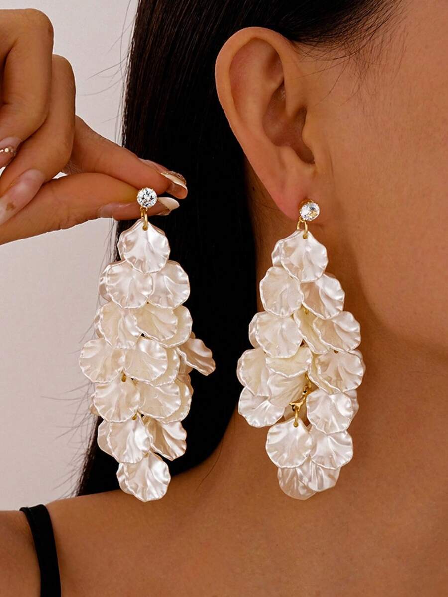 Light Luxury Shell Petal Tassel Earrings, Multi-Layer Petal Dangle ...