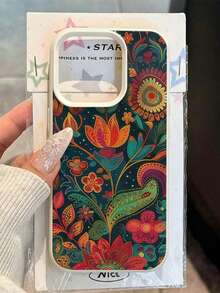 1件裝彩色孔雀花個性化彩繪圖案荔枝紋理霧面全包防摔TPU時尚手機殼，相容Apple 18 17 16 15 14 13 12 11 Pro Max/Plus A56/55/54/53/52/51 S26/25/24/23/22/21系列，防指紋保護殼 - 彩色 - 查看 4