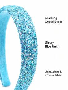 1pc Korean Style Shiny Elegant Minimalist Dopamine Color Full Rhinestone Women's Headband, Exquisite Versatile Creative Luxury High-End Summer Hair Accessory - Blue - View 4