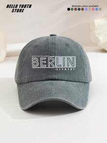 1pc BERLIN Printed Baseball Cap, Warm & Comfortable Multi-Functional Baseball Cap, Men's Washed Vintage Hat, Suitable For Autumn And Winter Daily Outings And Life, Daily Outfit Decorative Hat, Best Gift For Friends - A - View 14