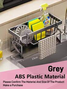 1 cái giỏ thoát nước bồn rửa bằng nhựa ABS/thép không gỉ, giá đỡ miếng rửa bát và giá treo khăn, giỏ sắp xếp phòng tắm kèm giá treo khăn, đồ dùng nhà bếp tăng hiệu quả tối đa với phong cách ấm cúng mùa Thu & Đông - 1 cái - Xem 8