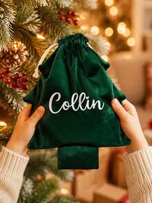 1pc Customized Name Engraved Christmas Tree Shaped Drawstring Bag, Personalized Christmas Tree Decoration Bag, Christmas Gift Bag, Customized Name Pouch, Unique Christmas Holiday Decoration Gift, Gift For Friends And Family - Multicolor - View 5
