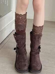 1/2/3/5 Pairs Women's Lace Trim Hollow Out Versatile Comfortable Knee High Socks - Multicolor - View 2
