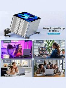 1pc Aluminum Laptop Stand, Ergonomic Design, Detachable, Available In Silver And Black - Multicolor - View 7