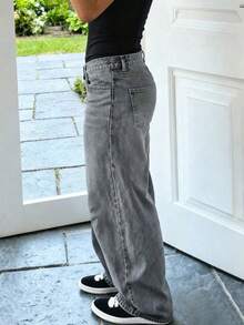 Teen Fashion Low Waist Straight Leg Casual Jeans, Versatile, Suitable For All Seasons - Grey - View 3