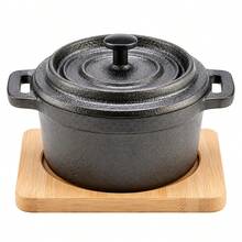 Mini Cast Iron Casserole 13cm With Lid And 15cm Bamboo Base, Small Pot For Individual Servings And Oven Cooking, Durable Matte Finish Cookware - View 10