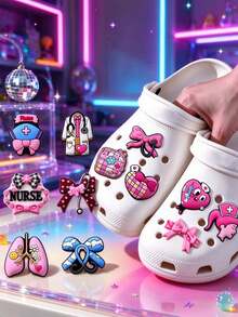 12pcs Medical Shoe Charms - Multiple Styles Including Gloves/Heart/Panda/Medical Bag... Patterns, Cartoon Inspirational English Phrases Suitable For Sandals, Clogs, Bags - Great Gift For Friends, Shiny Shoe Decorations, Fun Design, High-Quality Decorative Items (Random Styles) - Multicolor - View 2